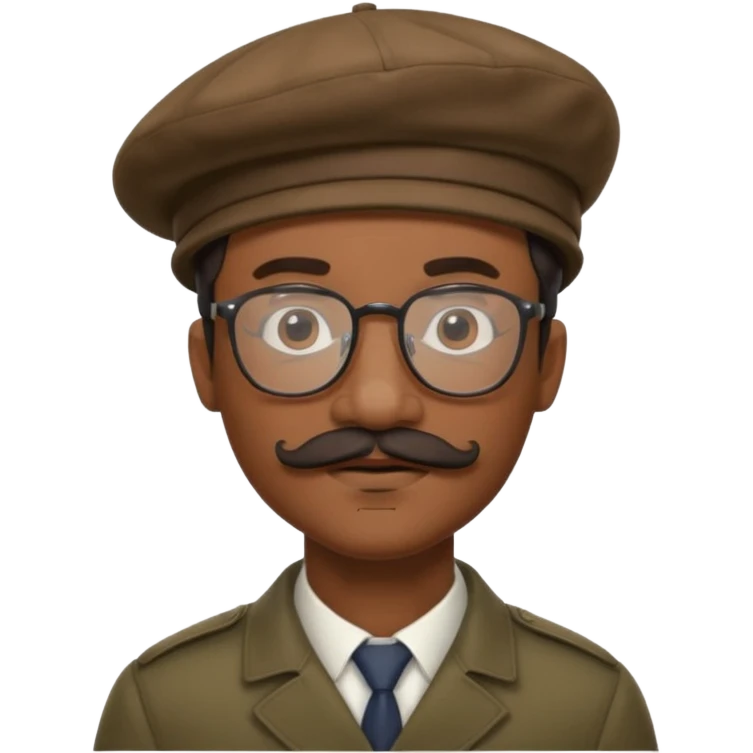 A black man with a mustache, wearing glasses, and a beret tilted to the right. emoji