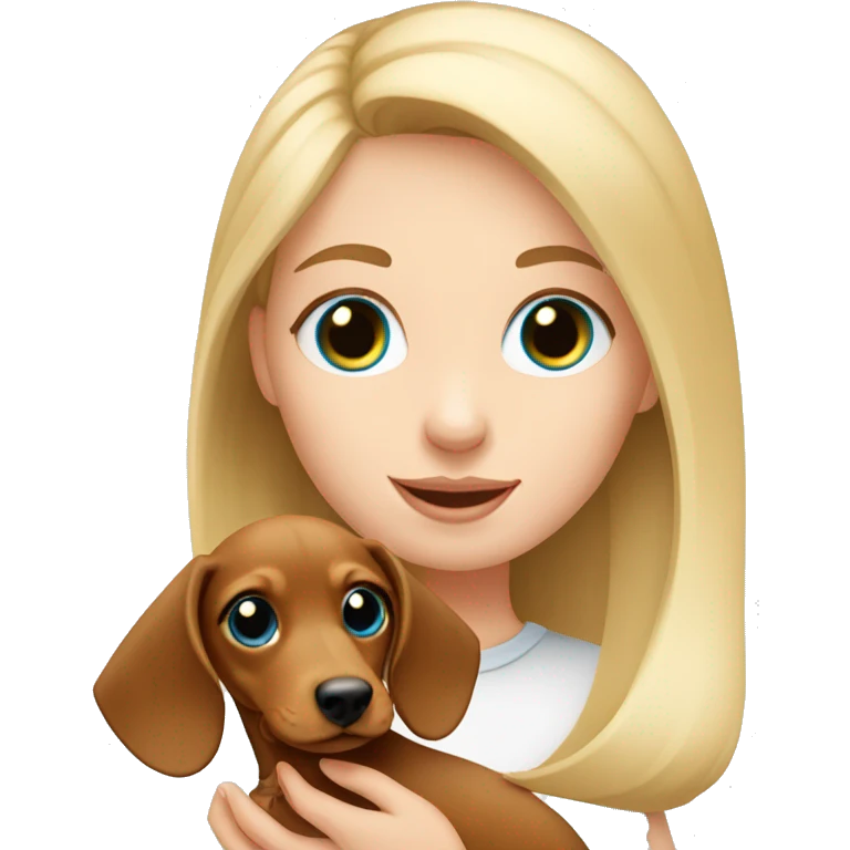 Blonde girl blue eyes holding a blonde dachshund puppy  emoji