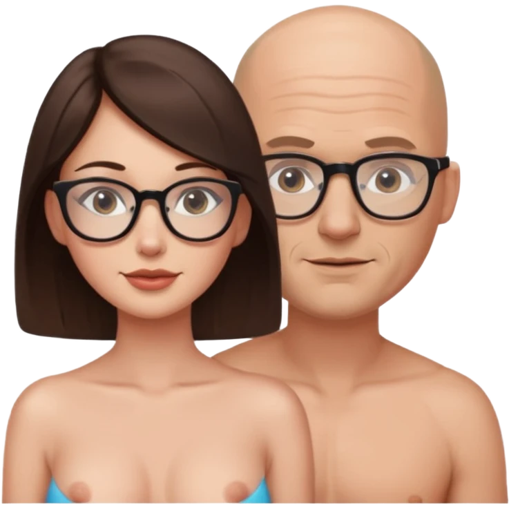 A sexy shirtless brunette with a bald man wearing glasses emoji