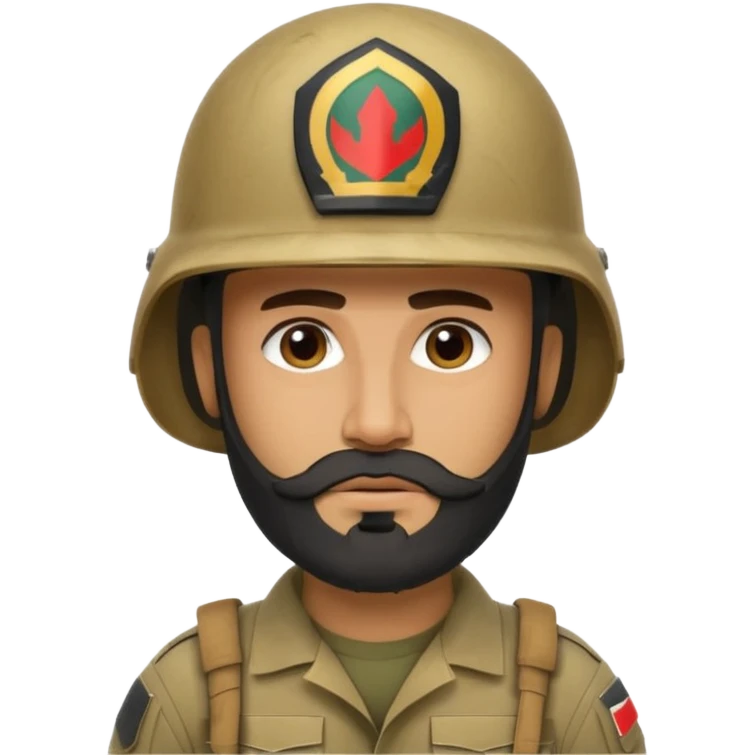 VERY TIRED, swarthy, Iraqi soldier in a helmet, helmet without insignia, with a beard emoji
