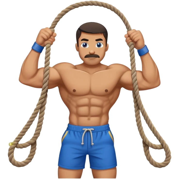 side view of buff man with blue shorts doing rope-face-pulls exercise emoji