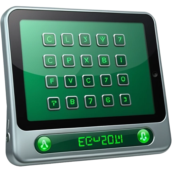 generate an electronic cryptographic device. let the code be written in green on his screen. 4 different versions. do it as efficiently as possible. emoji