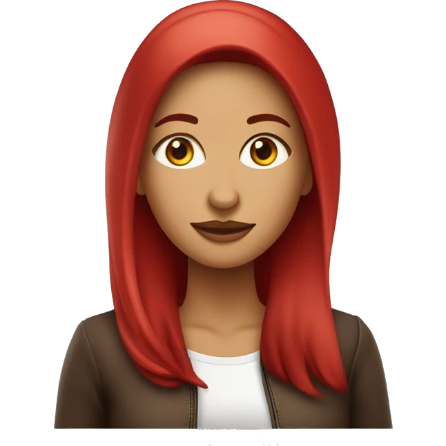 mujer de pelo rojo con largo liso piel clara ojo café y cara redonda  emoji