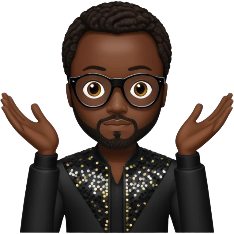 Will.i.am with dark skin, dark brown hair, black sequin outfit emoji
