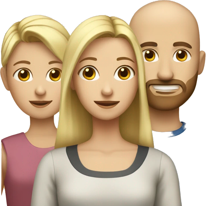 Family, woman with blonde hair, man with no hair and a brown beard and one child (girl) with blonde hair emoji