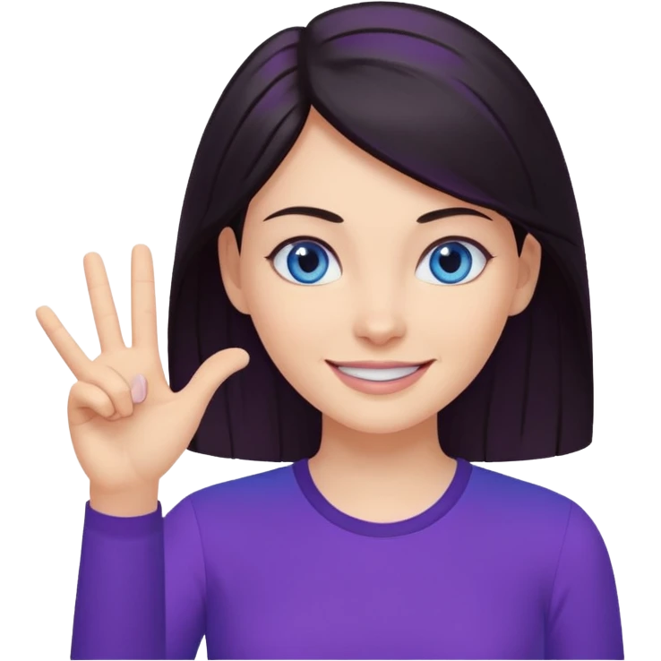 Grinning dark hair woman with blue eyes, wearing purple shirt - showing that somehting is obvious with her hand

 emoji