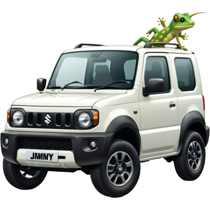 white suzuki jimny with gecko motifs emoji