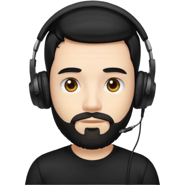 black and  hair with beard and headphones white skin male emoji