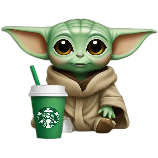 baby yoda with starbucks emoji
