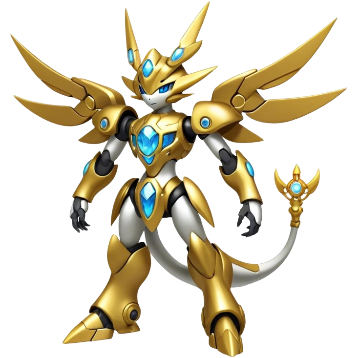 Shiny Futuristic Mechanical Metal Glossy Celestial Godly Divine Fakemon-Pokemon-Digimon-Spectrobes-fusion, full body emoji