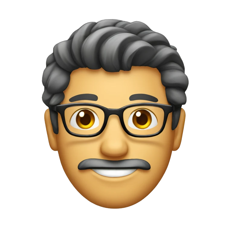 Hombre de cabello corto peinado hacia el lado izquierdo, con gafas un poco sonriente  emoji