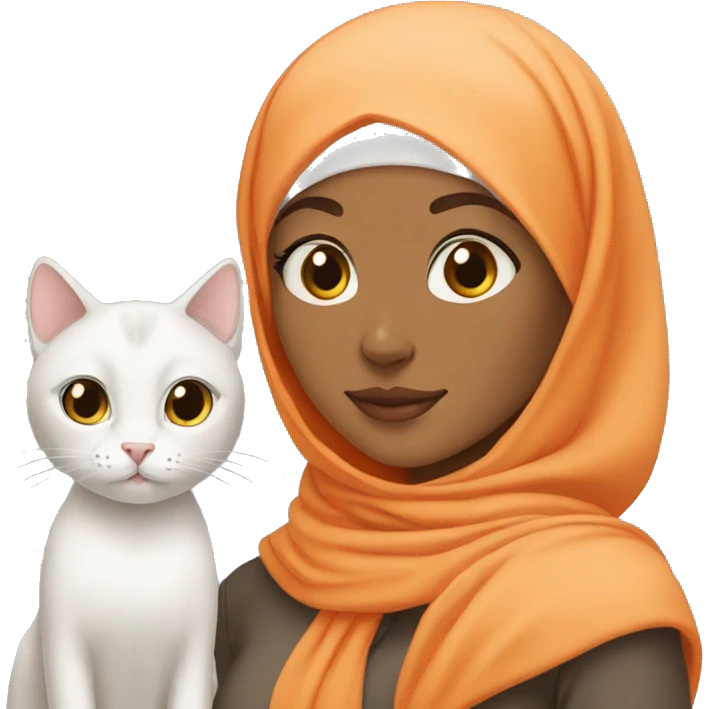 Hijabi girl with two cats, one orange cat and one white cat emoji