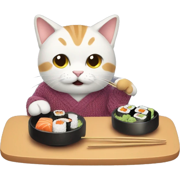 A cat wearing a sweater eating sushi  emoji