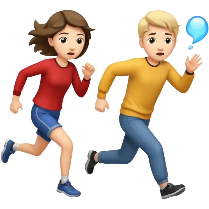 boy running away from a girl who is farting, expressive faces, dynamic action, ios emoji style emoji