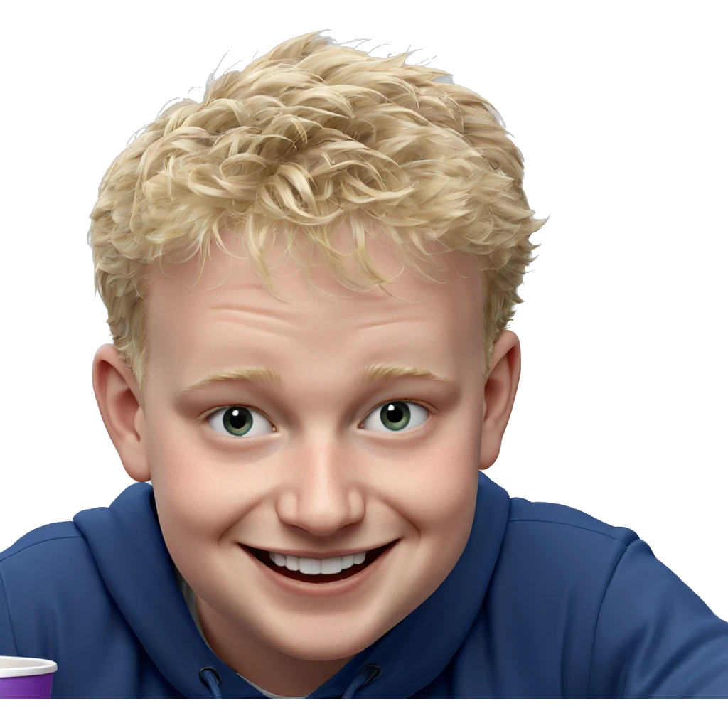 smiling boy with cup emoji