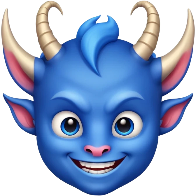 cute smiling blue devil with horns and a friendly face emoji