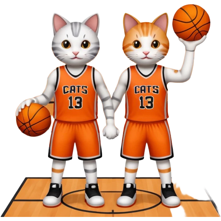 2 cats who just won a basketball game on a team called cats emoji