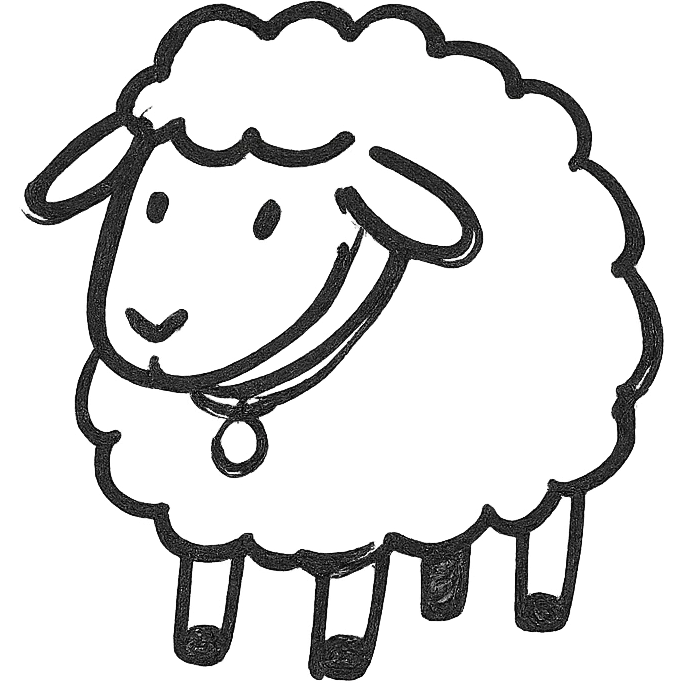 a sheep with a collar, hand drawn outline icon style emoji