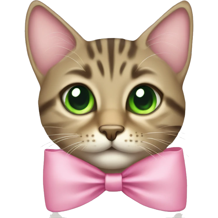 Tabby cat green eyes with pink bow emoji