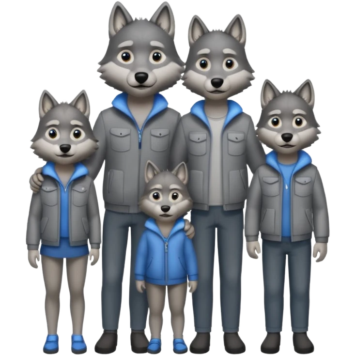 Wolf's family: mom, dad, 3 sons and 1 daughter emoji