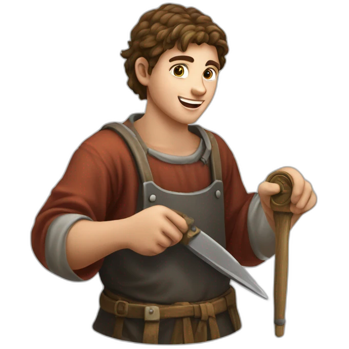 young coin engraver apprentice yielding tool, medieval age emoji