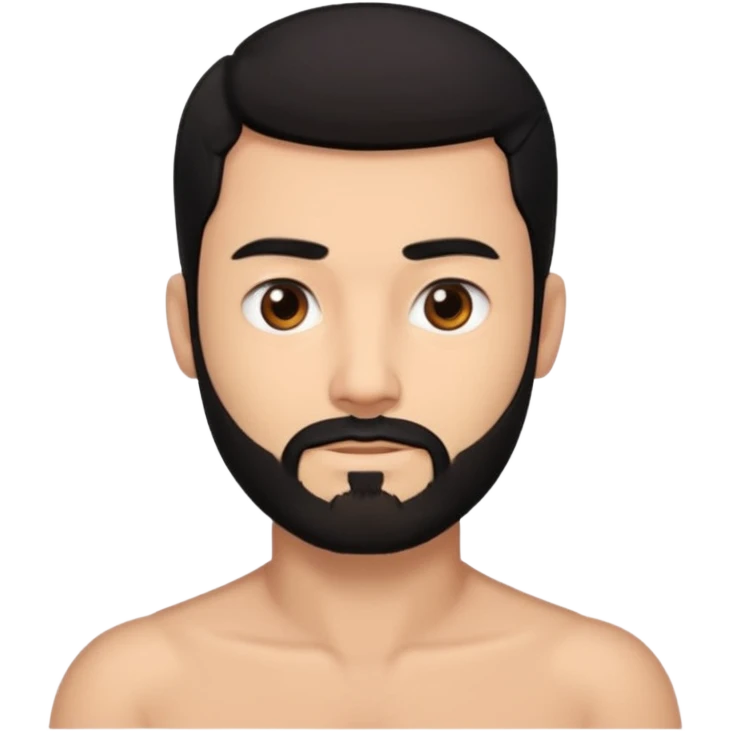 A man with black eyes. With a black beard and medium smooth hair. with the neck without clothes emoji