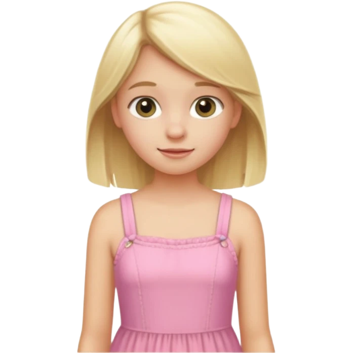 A blonde Australian 12 year old girl in a pink sort  dress cute emoji
