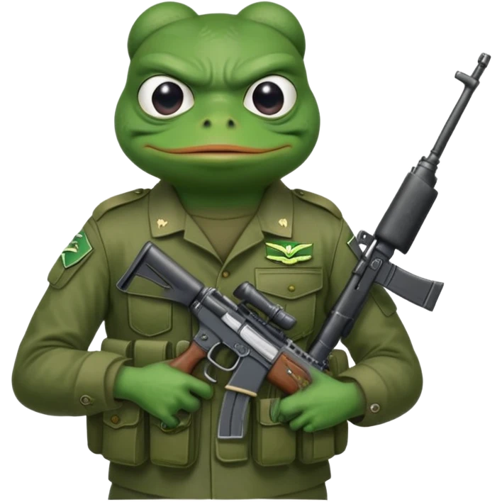 pepe the frog wearing military clothing holding a weapon and on the shirt it has a logo saying WCS emoji