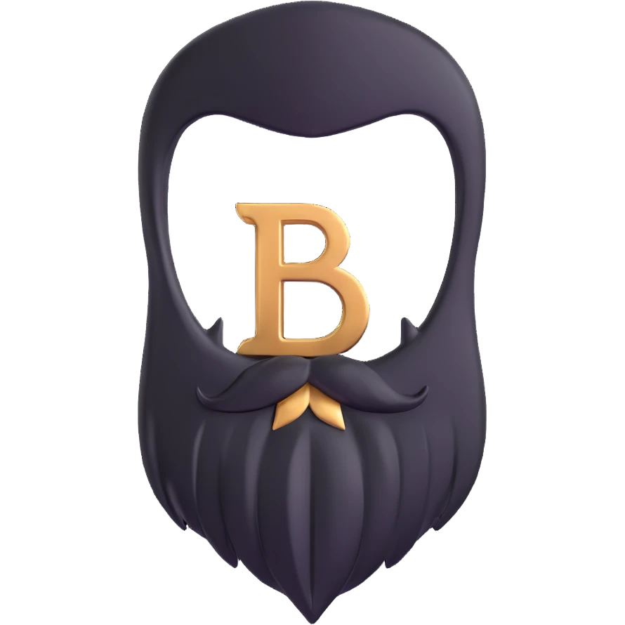 superhero emblem with stylized beard shape and letter B, metallic finish emoji