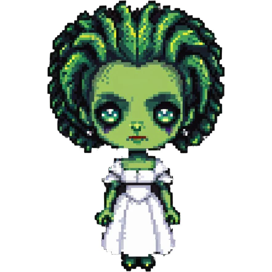 cute pixel Bride of Frankenstein with big eyes and signature hair emoji