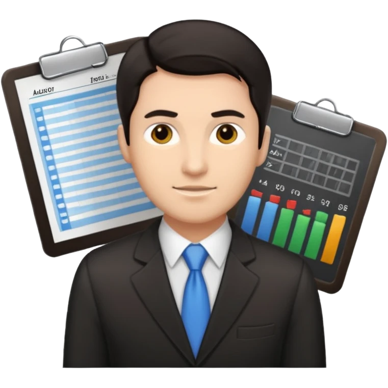 male dark hair auditor with spreadsheet emoji emoji