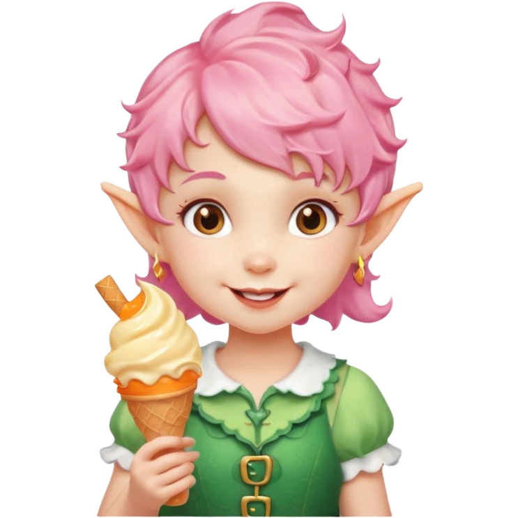 
baby girl elf in pink wavy short hair with orange ice cream




 emoji