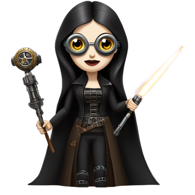 Jedi Morticia Addams piloting a Jumpspeeder anti-gravity repulsorlift swoop steampunk  emoji