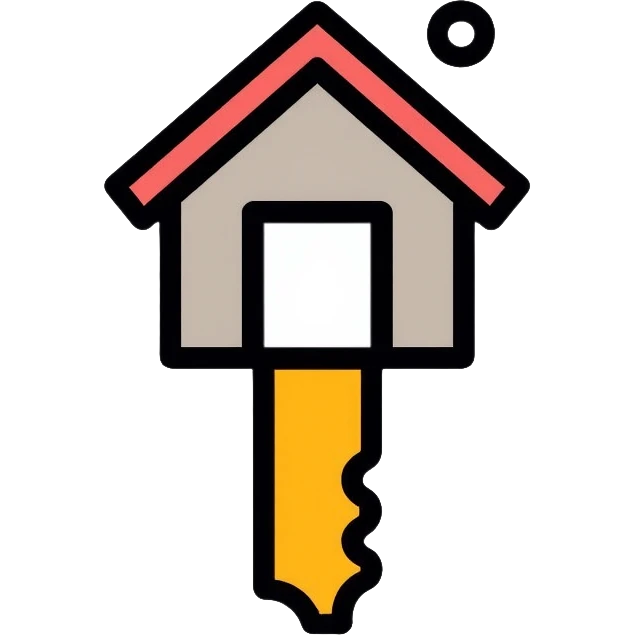 Key with a small house symbol, housing access concept for homelessness support logo emoji