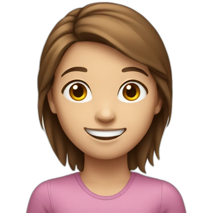Girl with brown hair smiling kindly and waving emoji
