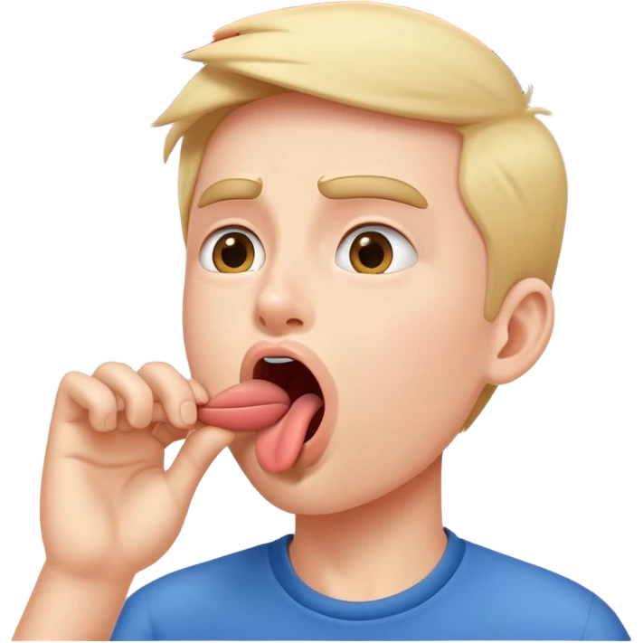 person practicing facial exercise mewing with tongue against roof of mouth emoji