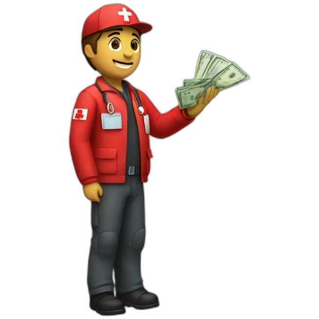 paramedics with red jacket red cross holds money  emoji