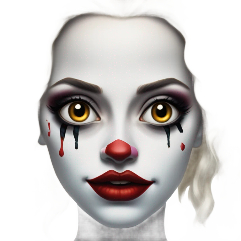 Dalahäst in Harley Quinn style, oil paint, mysterious eyes, intricate lips, masterpiece portrait, odd perspective, beautiful, desirable, logical emoji