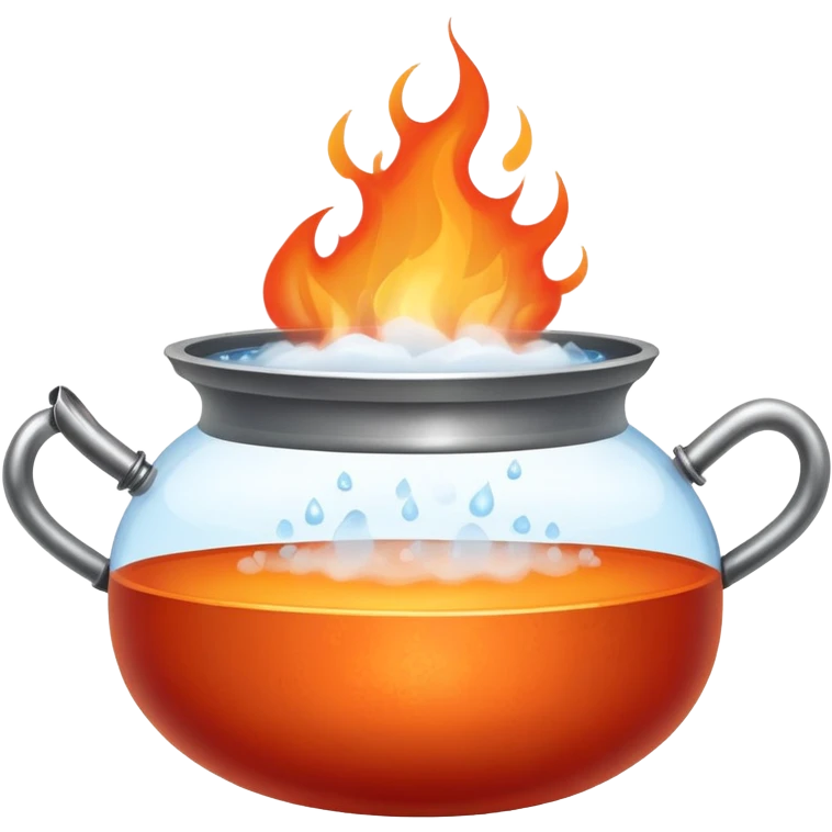 pot with boiling water and steam rising, with fire beneath the pot emoji