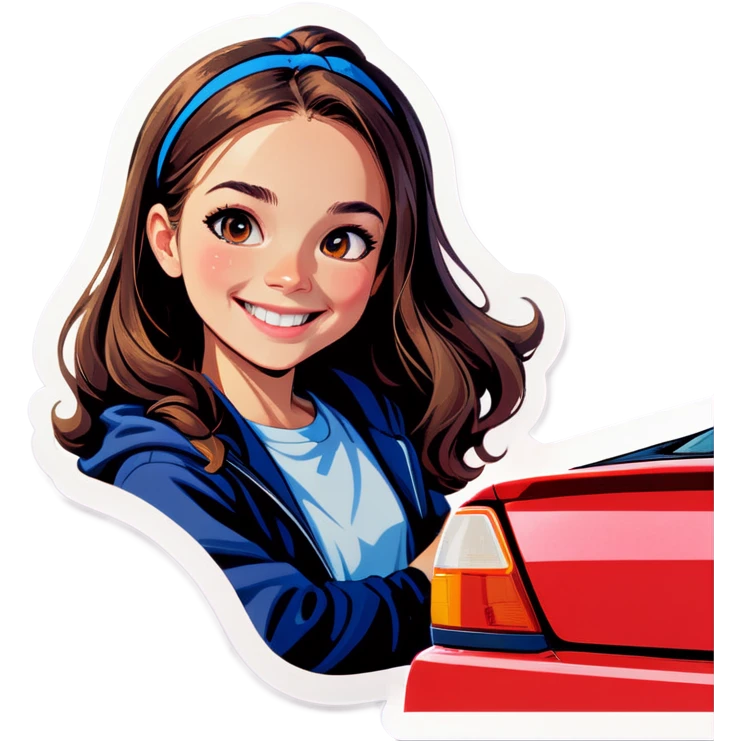 girl smiling at car emoji