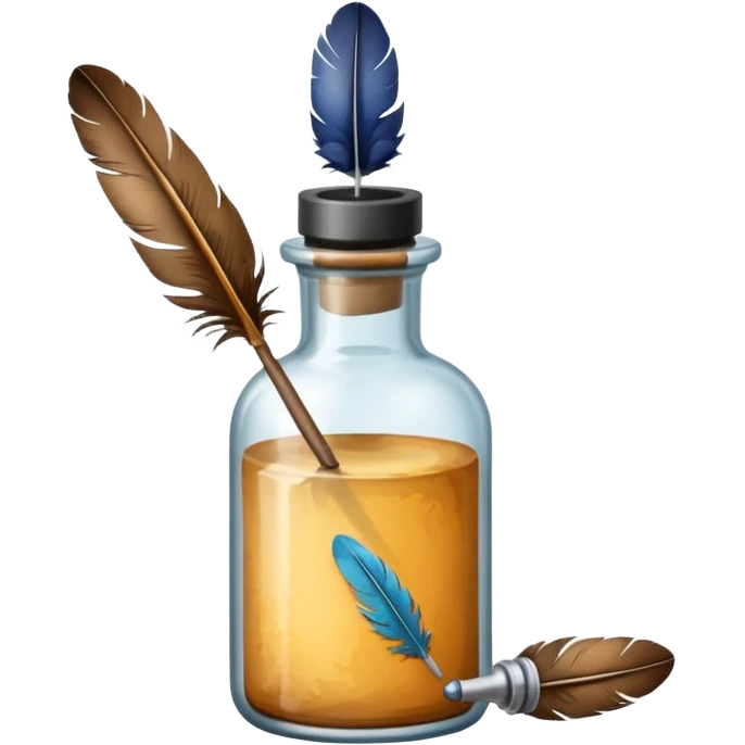 feather quill and ink bottle, soft painterly textures, whimsical and creative emoji