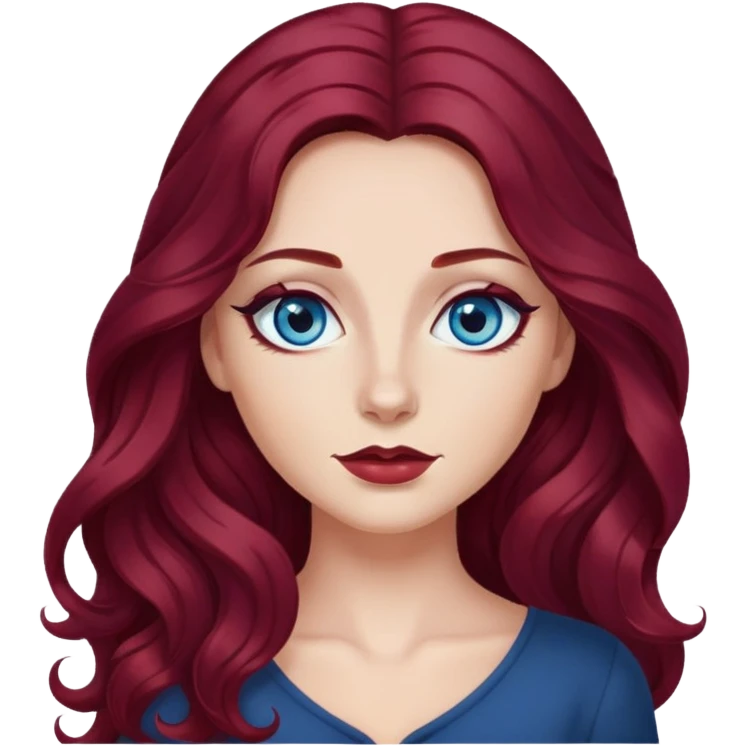 pretty long hair wavy dark wine red hair baddie with eyeliner and blue eyes emoji