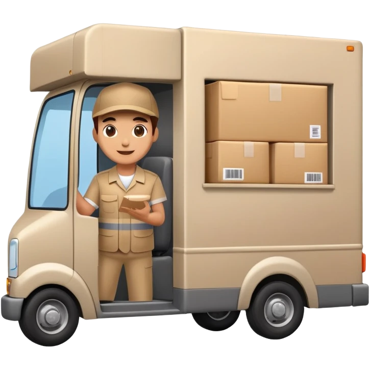 delivery truck driving with a supplier waving from the window, full of packages emoji