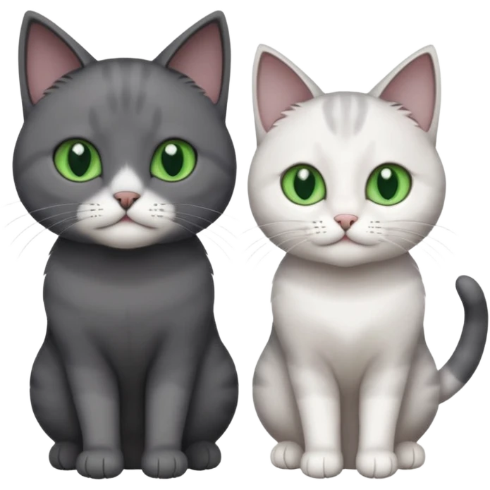 2 different coloured small cats including one dark grey and white cat and one completely solid dark grey cat with green eyes and only white paws emoji