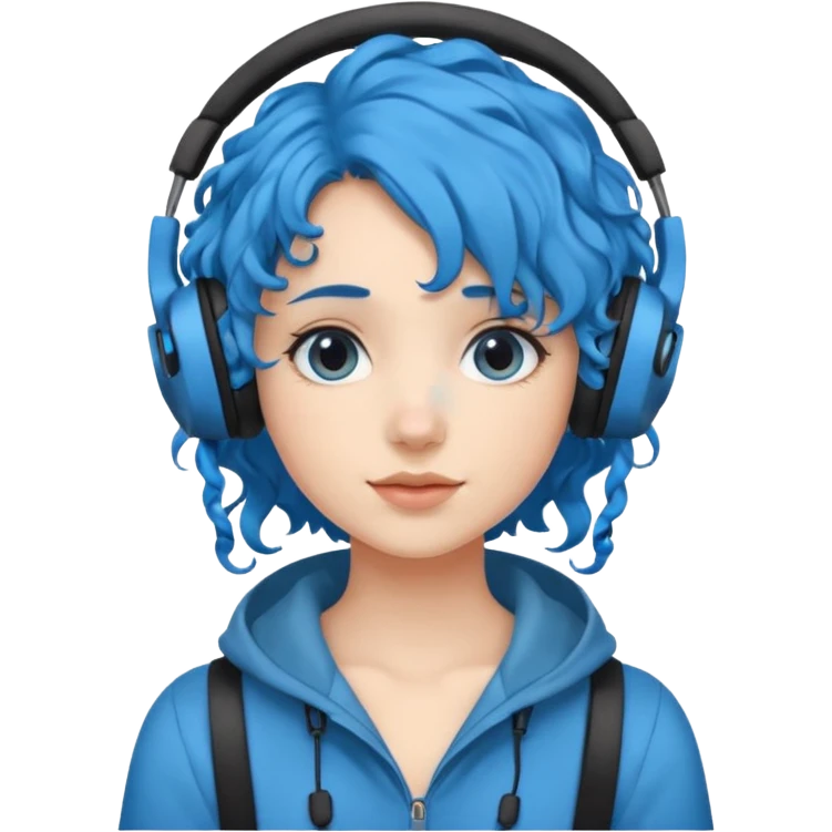 blue haired earringed heaphone wearing girl curly haired emoji