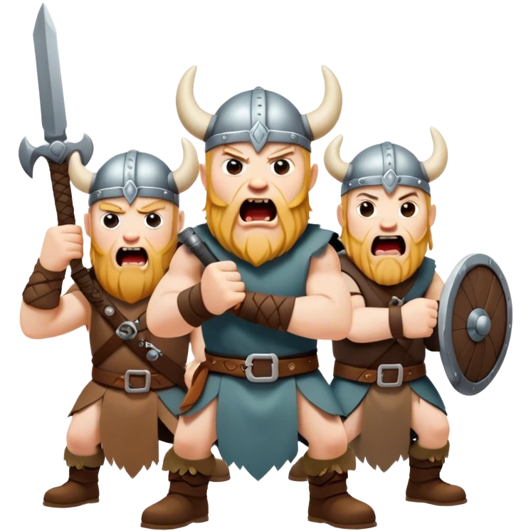 three Vikings are screaming, weapons in their hands
realistic emoji