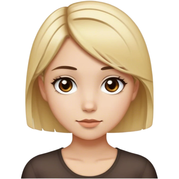 Uma menina jovem com cabelo curto castanho, com mecha loira, olho castanho escuro, fazendo pose emoji