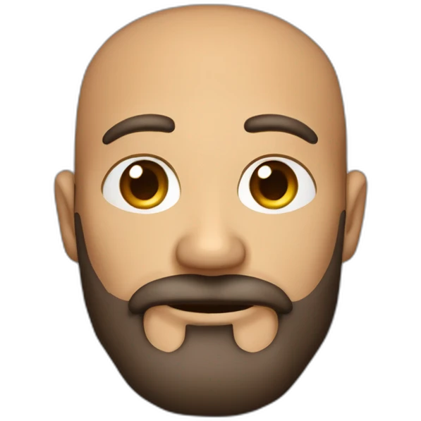 Hombre de 40 años pelo rapado y barba recortada con los ojos marrones y una talla en la cabeza emoji