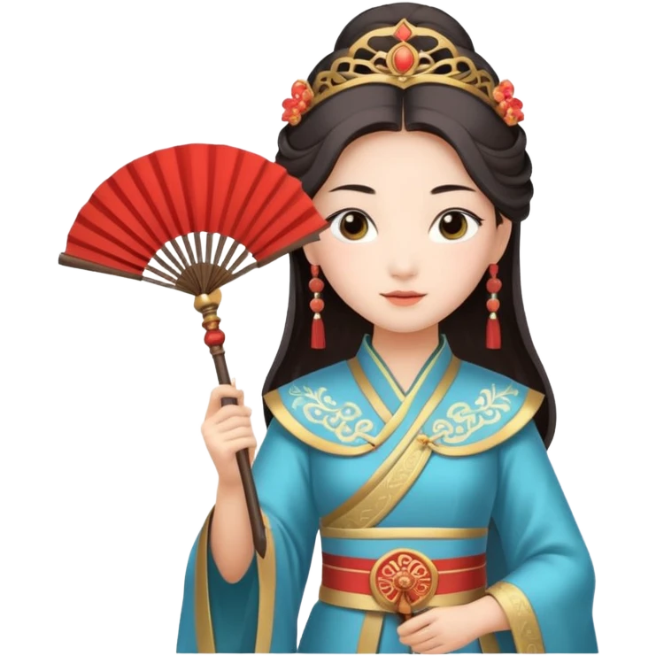 Chinese ancient mythology Princess Iron Fan, wearing gorgeous ancient costume, holding iron fan, elegant and confident, simple background, gentle expression emoji