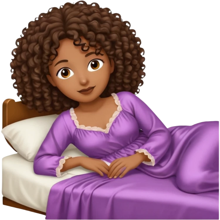 black woman bigger breast emoji curly hair darker. make her a little older. make her lying down in bed emoji